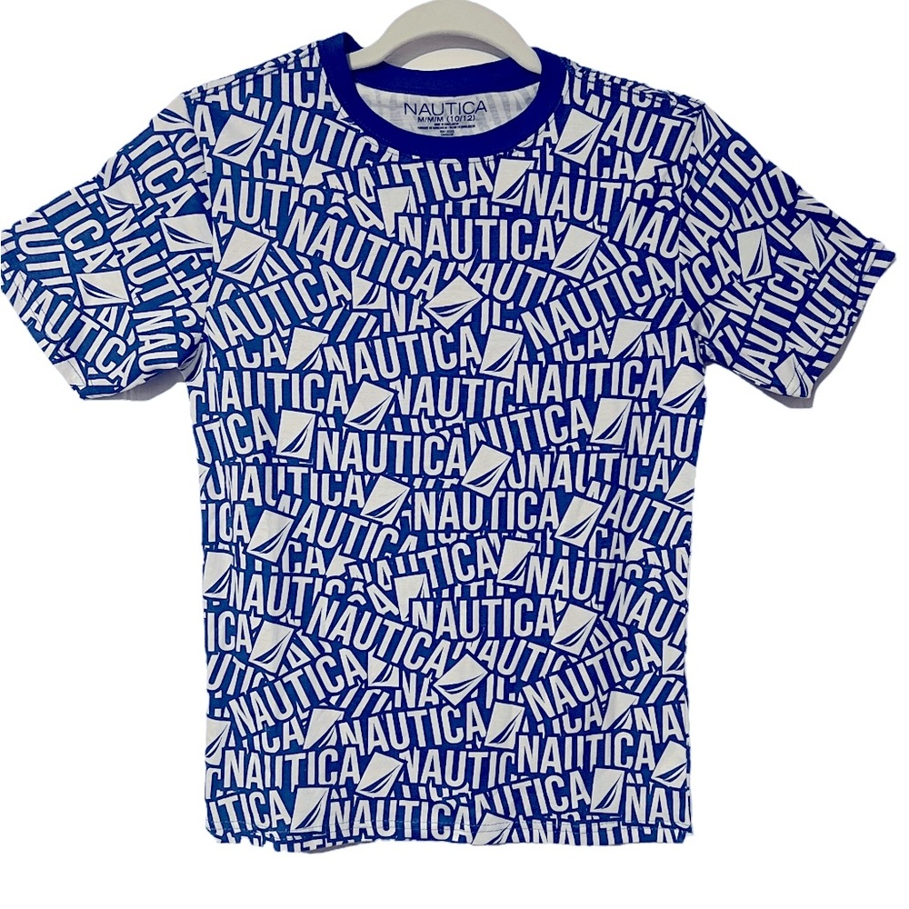 Nautica Boys White All-Over Script Logo T-Shirt